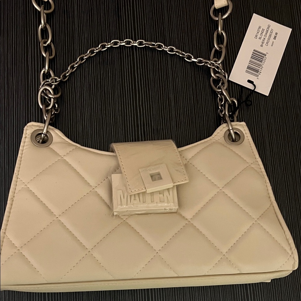 Steve Madden White Quilted Shoulder Bag with Chain Strap